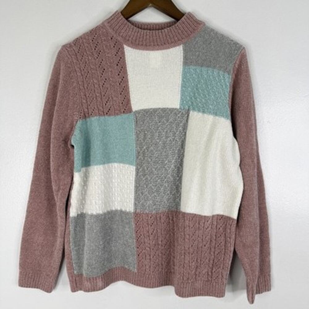 Patchwork Chenille Sweater Medium Colorblock Vintage Knit Pullover Alfred Dunner